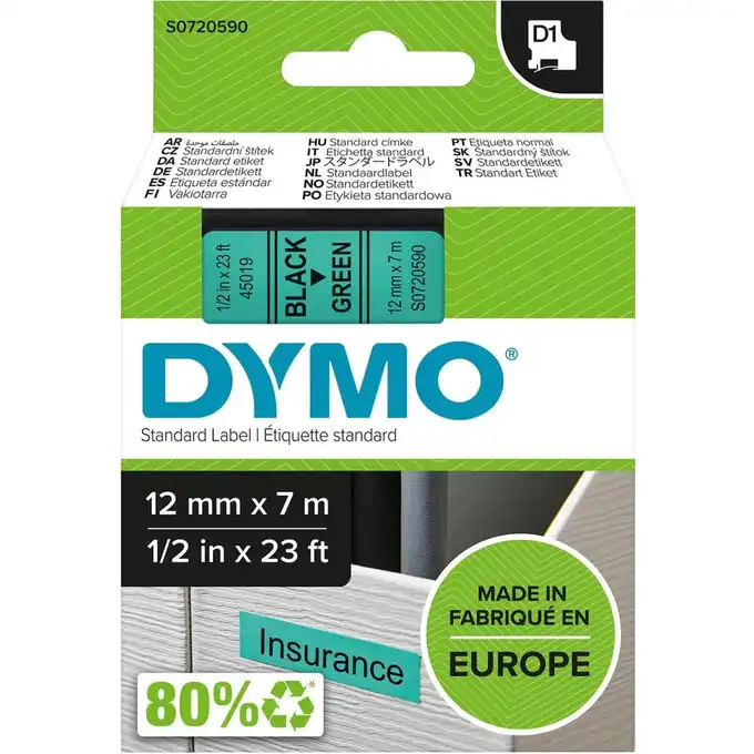 Taśma etykietowa D1 45019 czarno-zielona 12mm x 7m DYMO